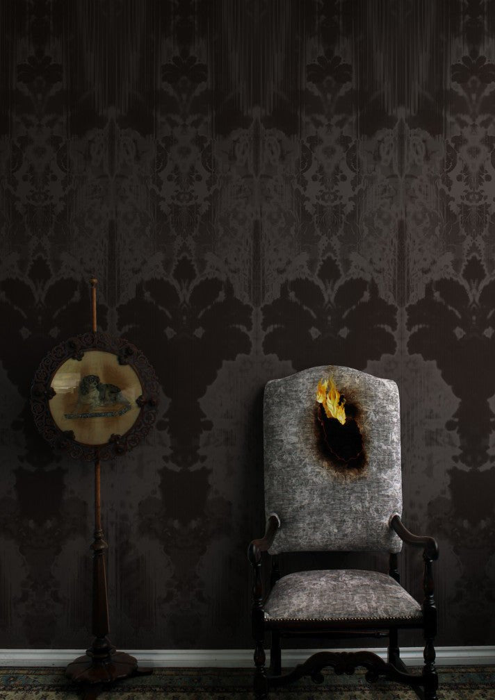 Ikat Damask Wallpaper Panels - Black - Timorous Beasties - ROR/IKAT/MICA/06 - Premier Wallcovering