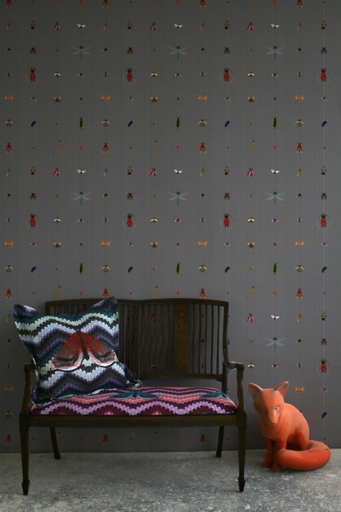 Insect Grid Wallpaper - Charcoal - Timorous Beasties - TB/GRID/MATT/03 - Premier Wallcovering