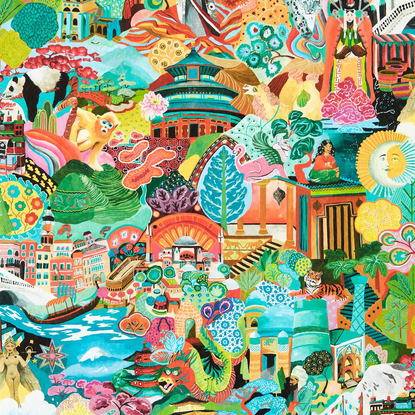 Journey of Discovery Wallpaper - Ionian/Harissa/Emerald - Harlequin - HQN3112919