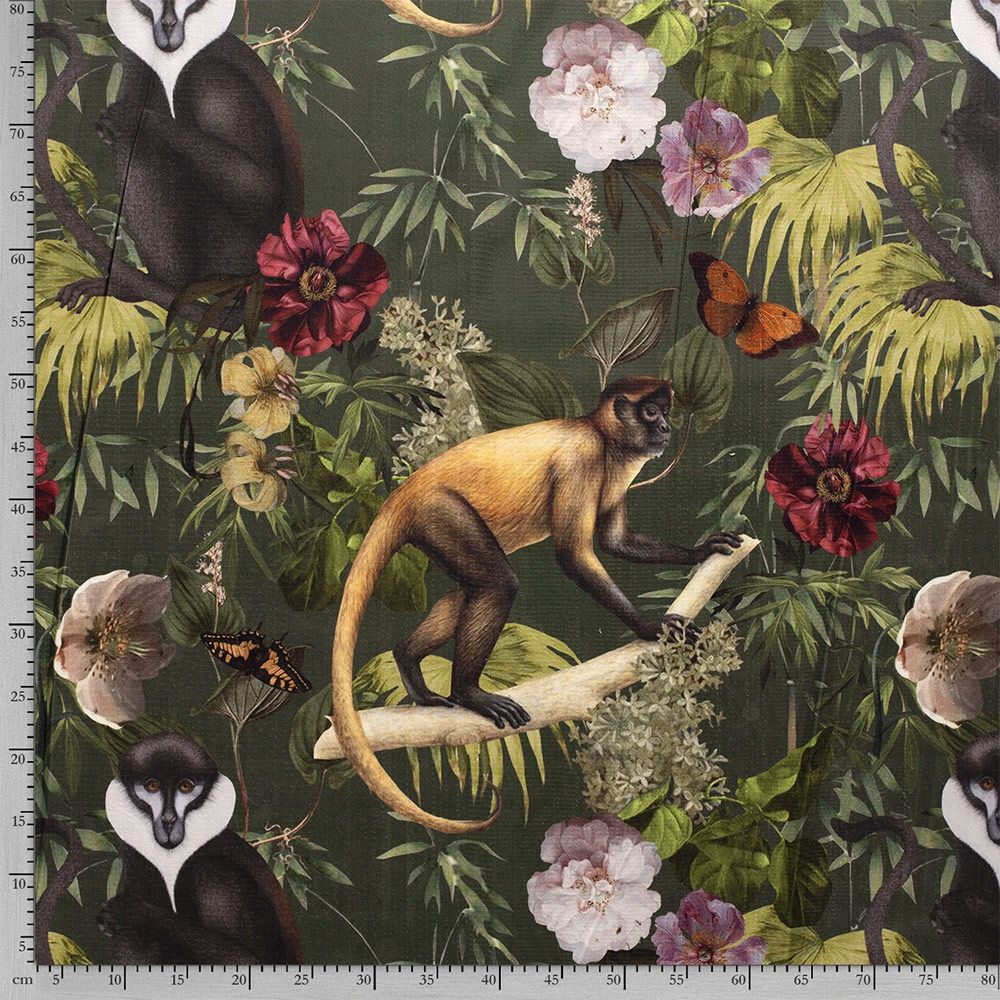 Jungle Monkey Emerald Velvet Fabric