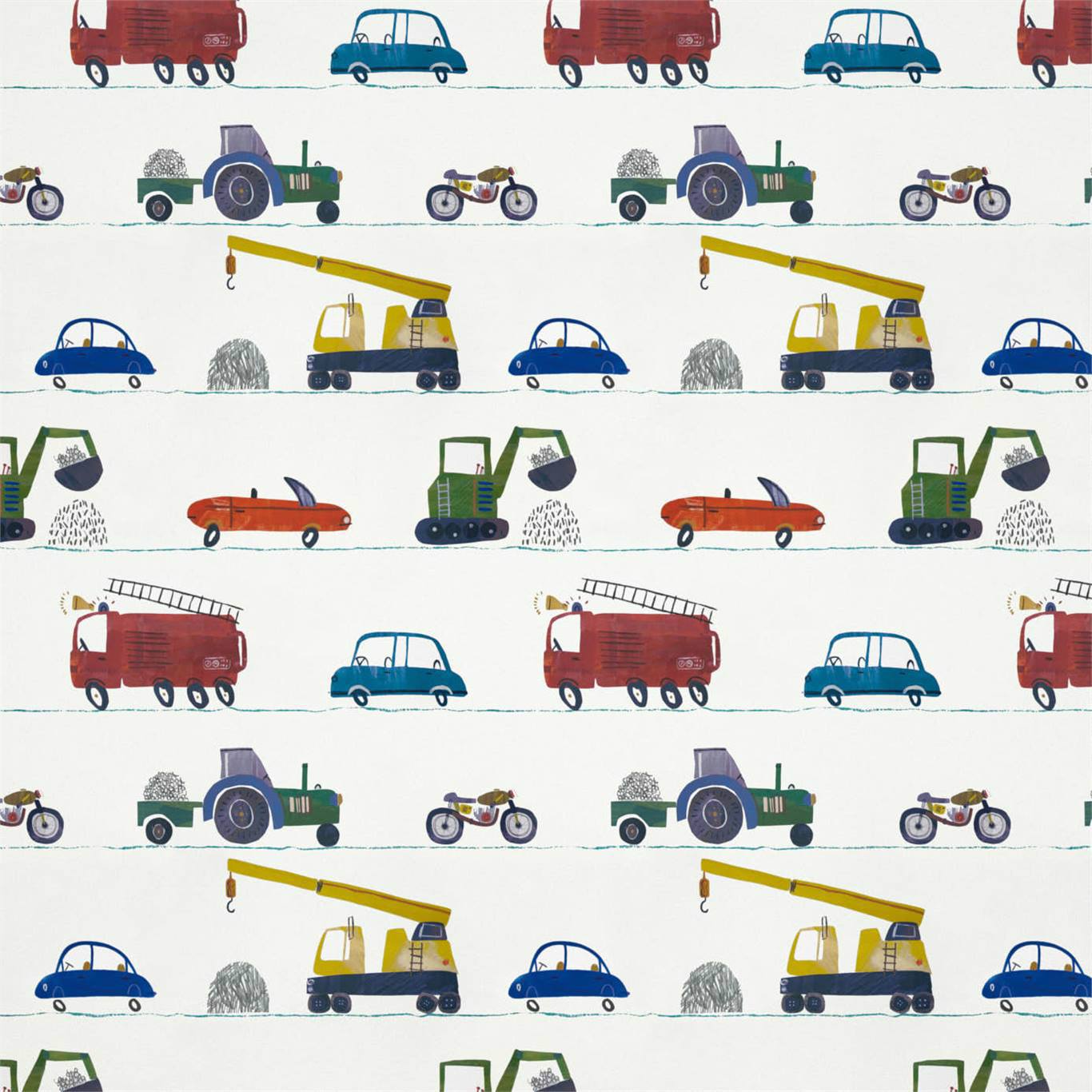 Just Keep Trucking Wallpaper - Tomato/Marine/Gecko - HLTF112643 - Harlequin