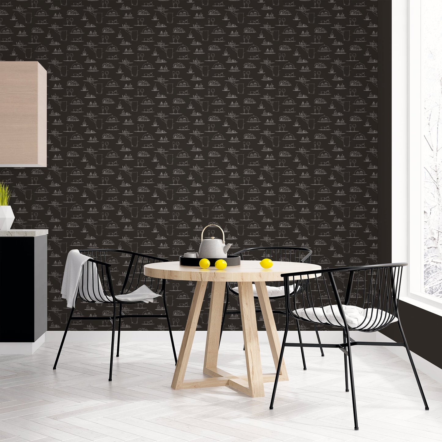 Just Kitchens Chalkboard Menu Wallpaper - Black - Galerie - G45408 - Premier Wallcovering