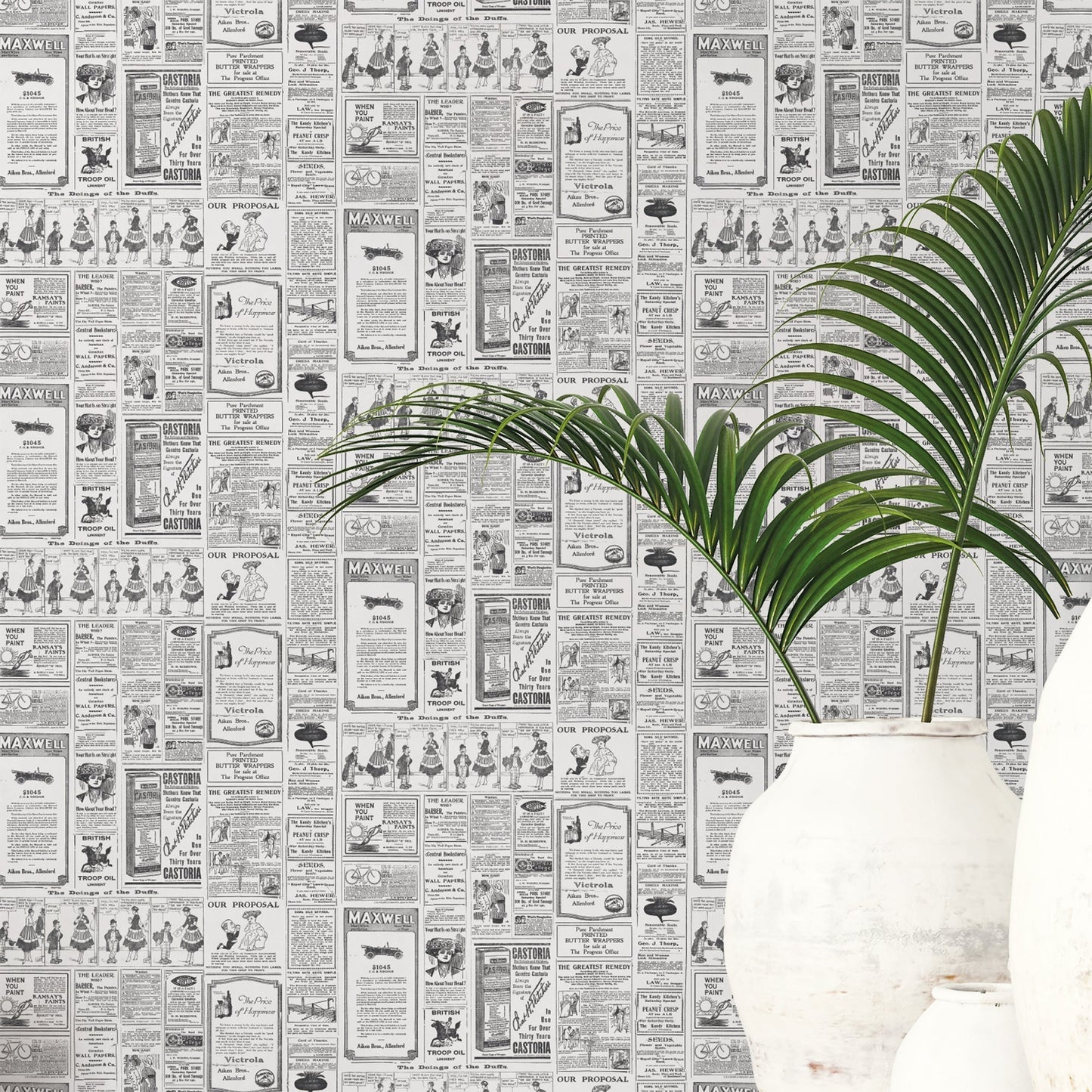 Just Kitchens Newspaper Wallpaper - Black / White - Galerie - G45449 - Premier Wallcovering