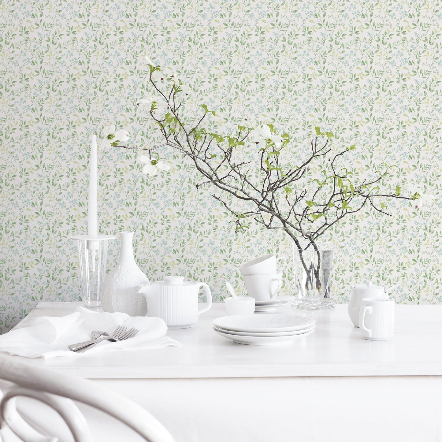 Just Kitchens Spring Leaf Trail Wallpaper - Green / Blue - Galerie - G45457 - Premier Wallcovering