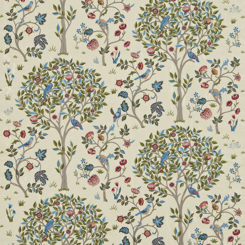 Kelmscott Tree Embroidery Fabric - Woad/Rose - Morris & Co - 230343 - Premier Wallcovering