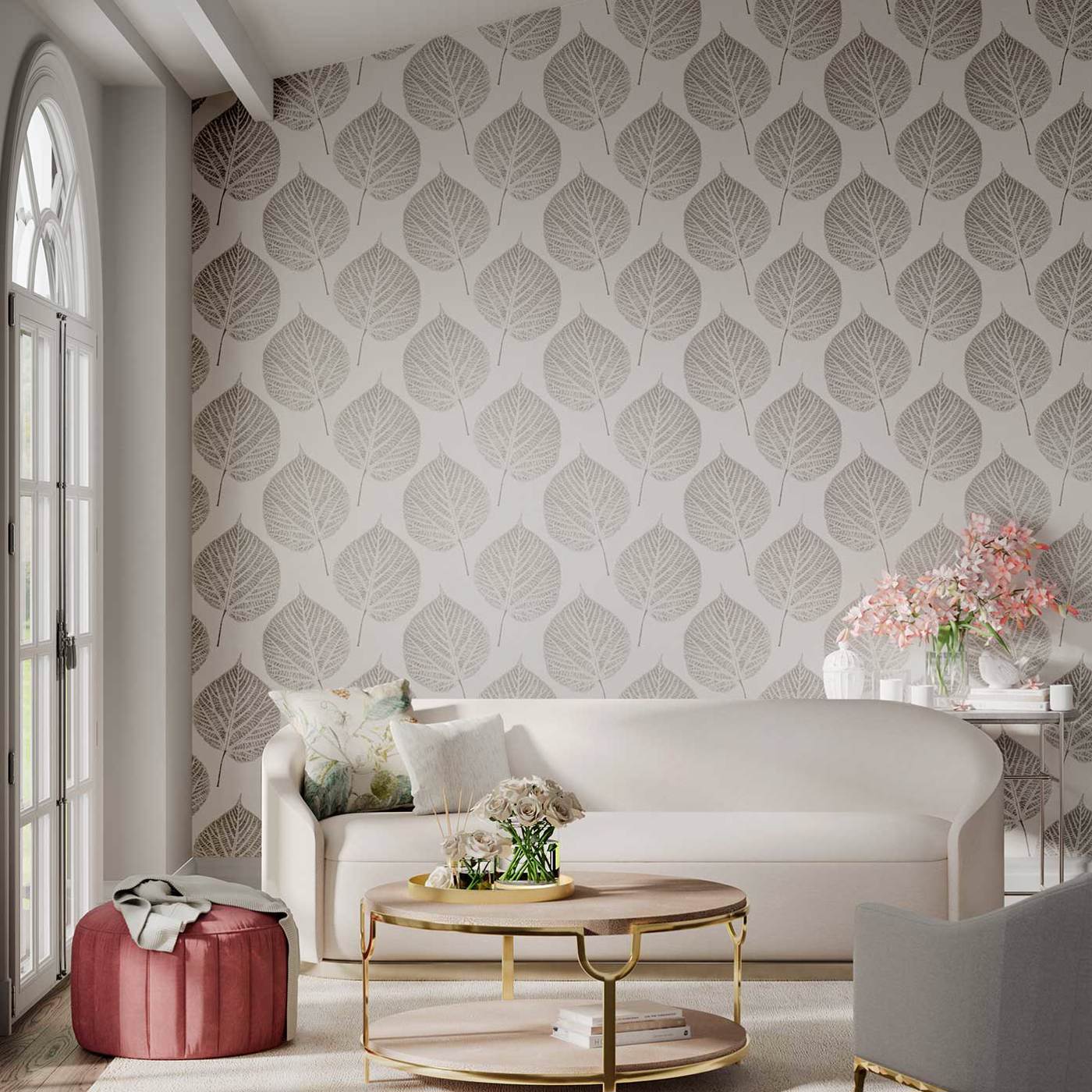 Leaf Wallpaper - Chalk/Silver - Harlequin - HTEW112609