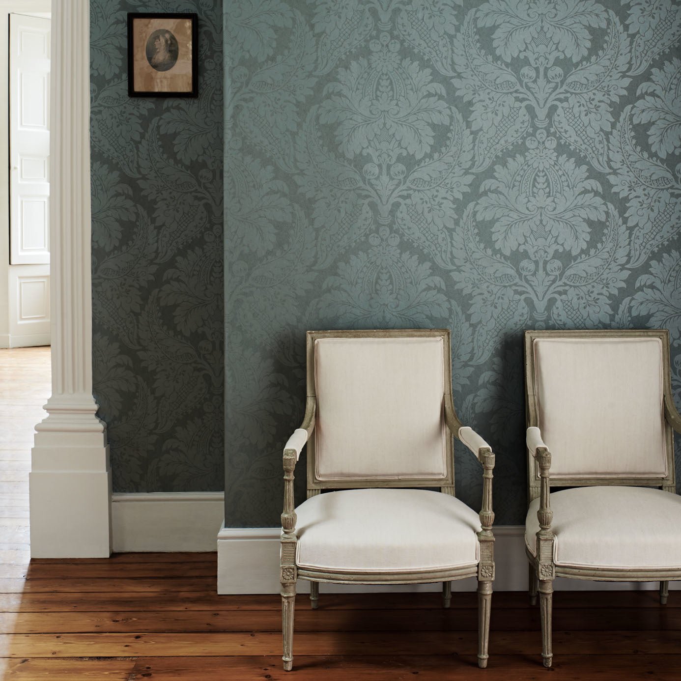 Malmaison Damask Wallpaper - Teal - Zoffany - ZCON311998 - Morris Wallpaper