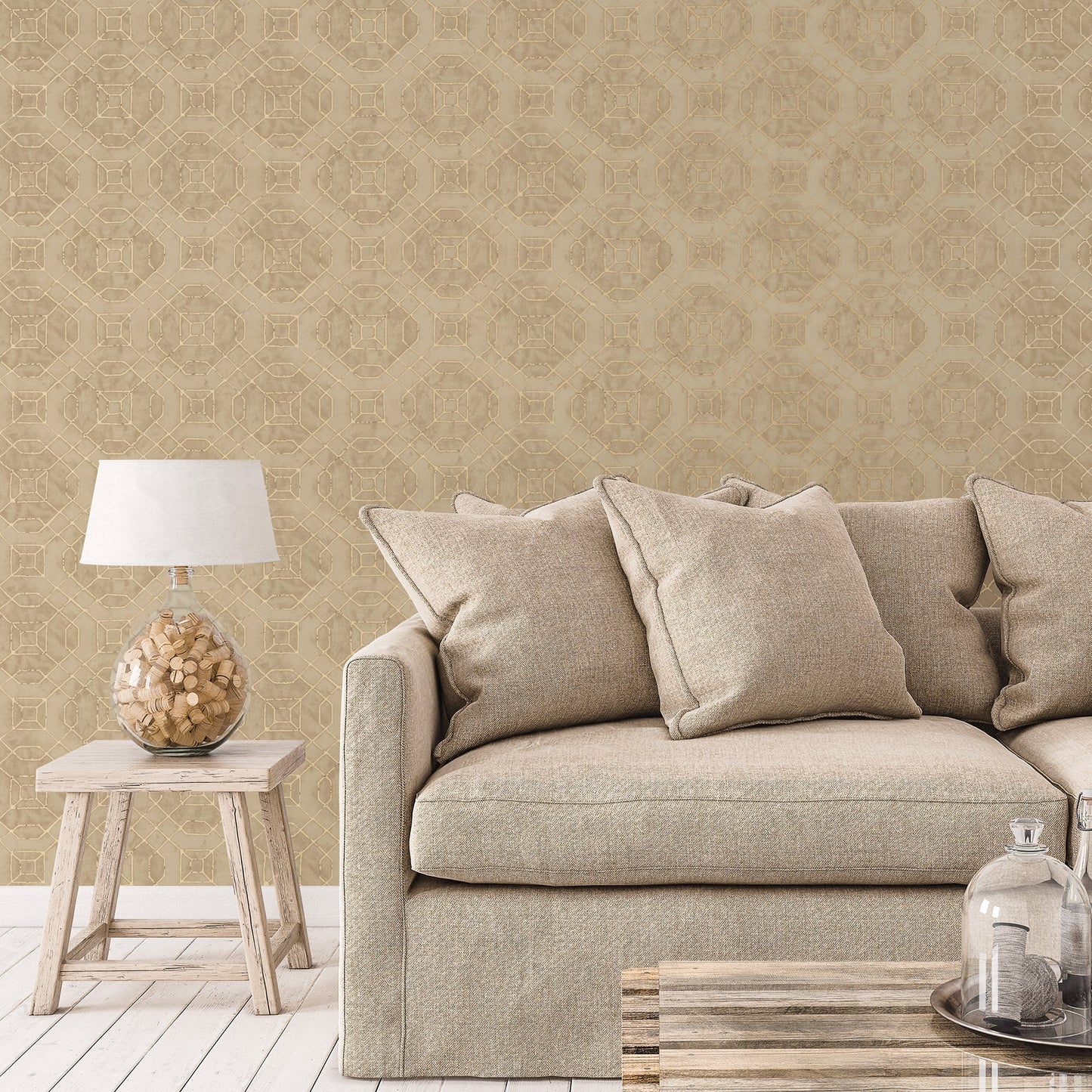 Metallic FX Linear Geo Wallpaper - Deep Gold - Galerie - W78220 - Premier Wallcovering