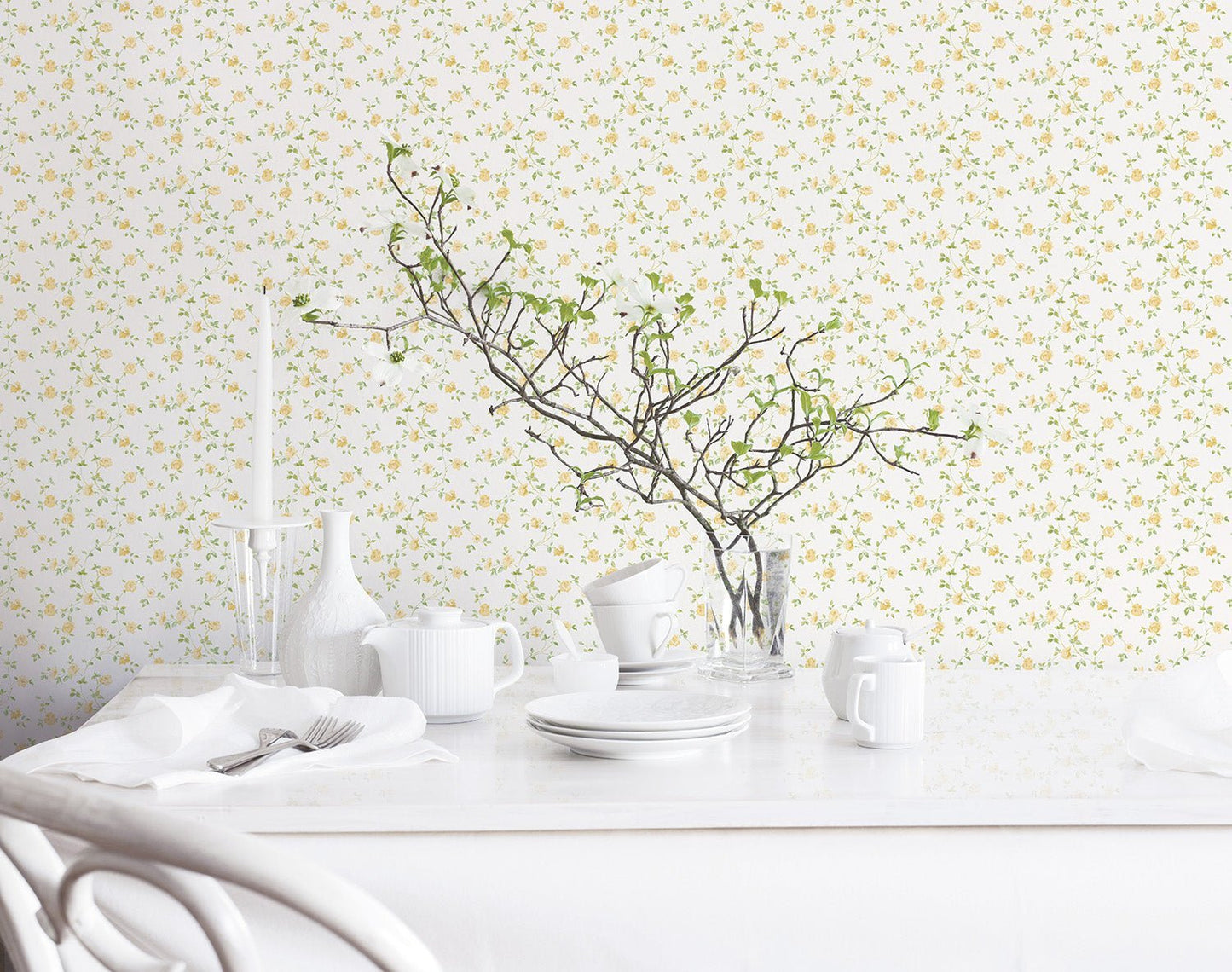 Miniatures 2 Mini Roses Wallpaper - Yellow / Green - Galerie - G67891 - Premier Wallcovering