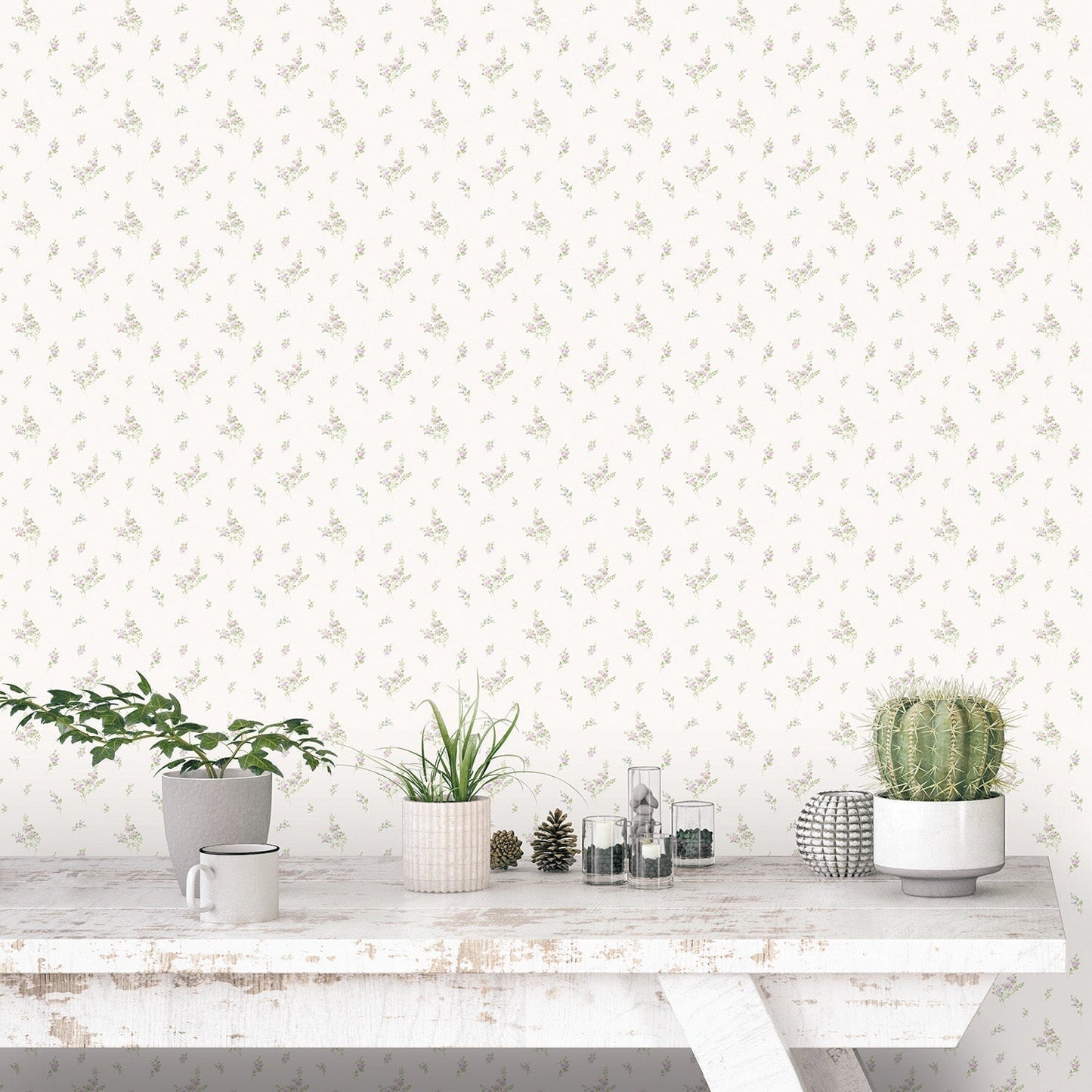 Miniatures 2 Rose Bouquets Wallpaper - Lilac / Green - Galerie - G67919 - Premier Wallcovering