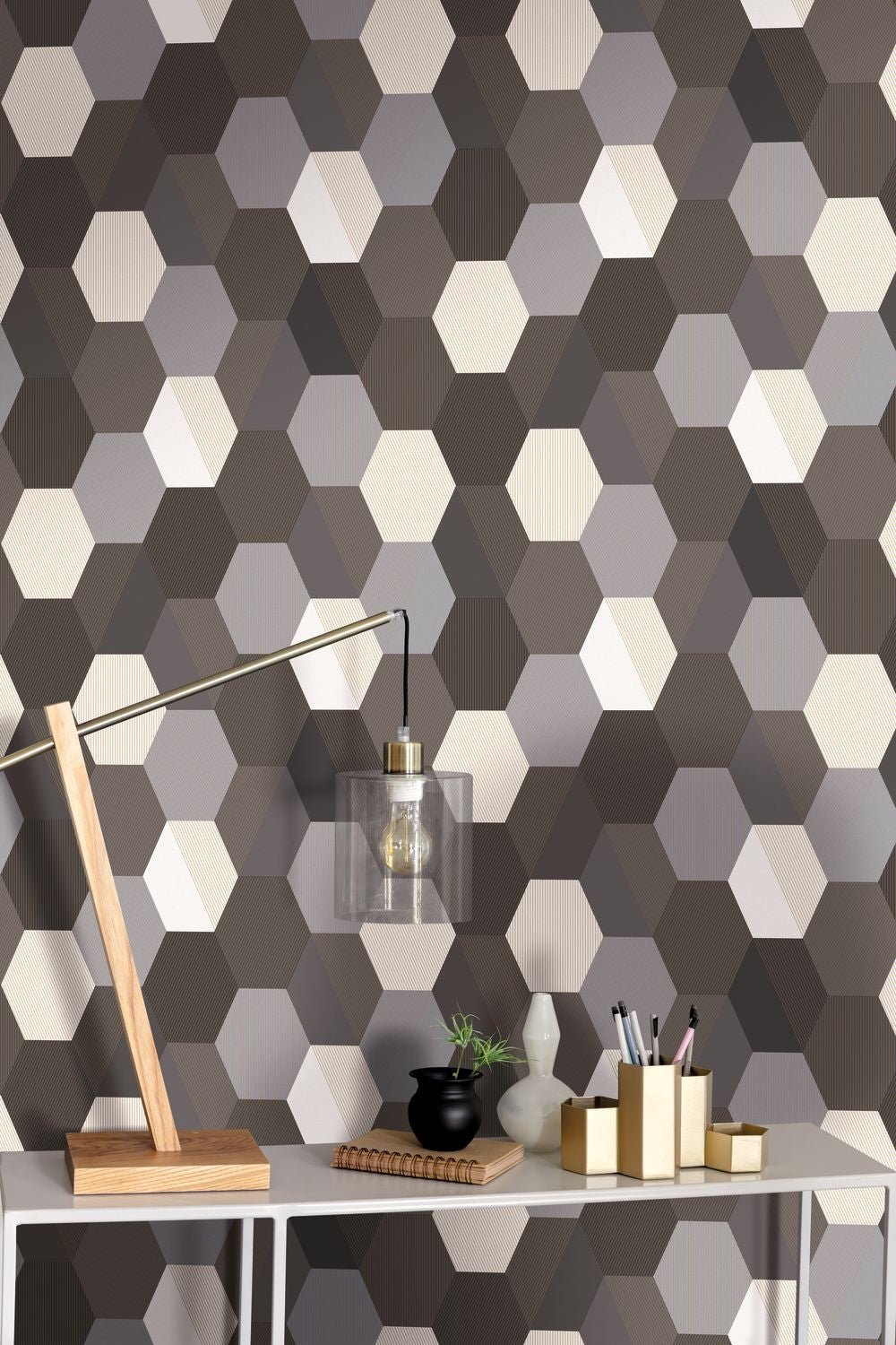 Moonlight Hexagone Wallpaper - Noir - Caselio - 100109023