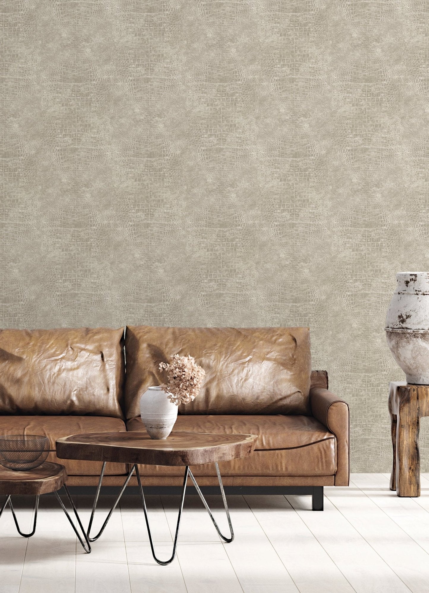 Natural FX 2 Crocodile Wallpaper - Taupe - Galerie - G67502 - Premier Wallcovering