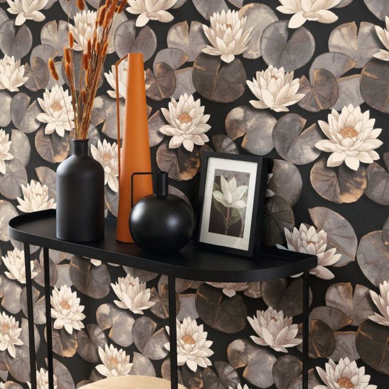 Nymphea Gardens Wallpaper - Noir Fusain - Casadeco - 87639874 - Premier Wallcovering