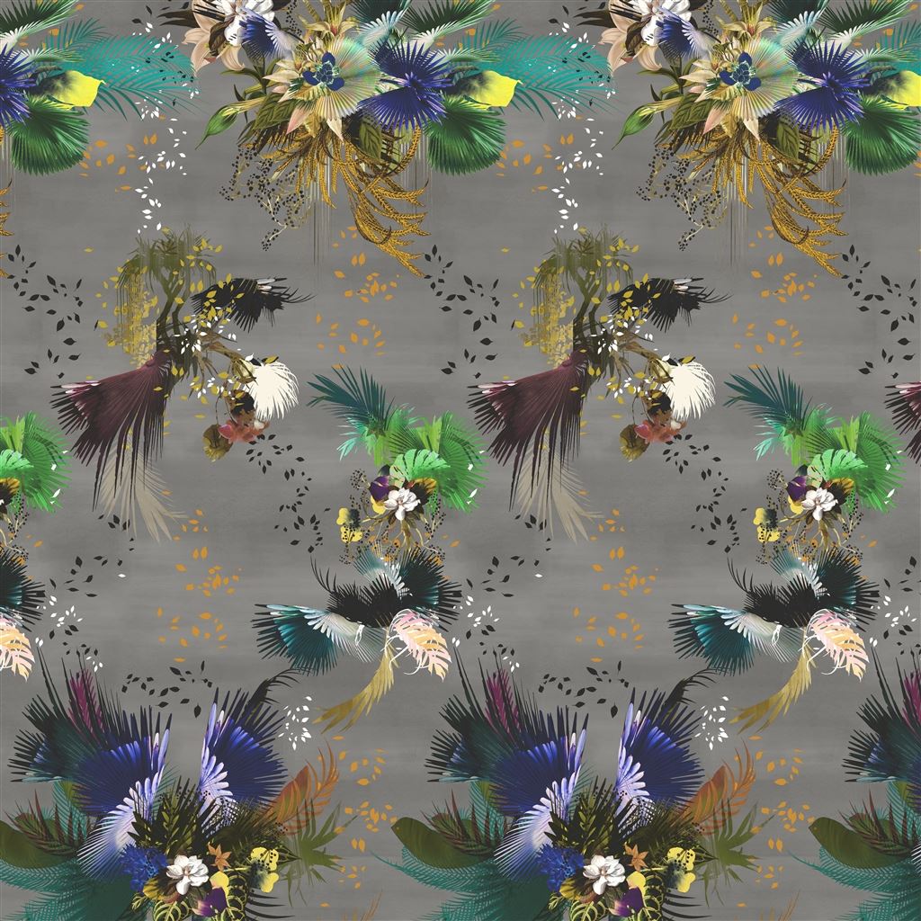 Oiseau Fleur Wallpaper - Graphite - Christian Lacroix - PCL7031/02 - Premier Wallcovering