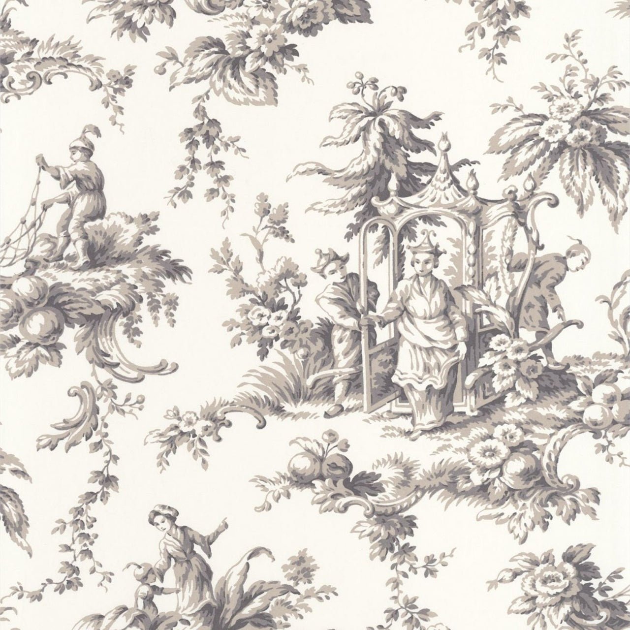 Palais De Chine Les Belles Toiles De Jouy Wallpaper - Noir Fusain - Casadeco - 87939516 - Premier Wallcovering