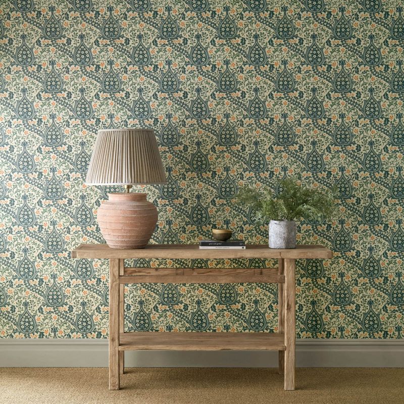 Persian Tulip Wallpaper - Teal - Morris & Co - 217599 - Premier Wallcovering