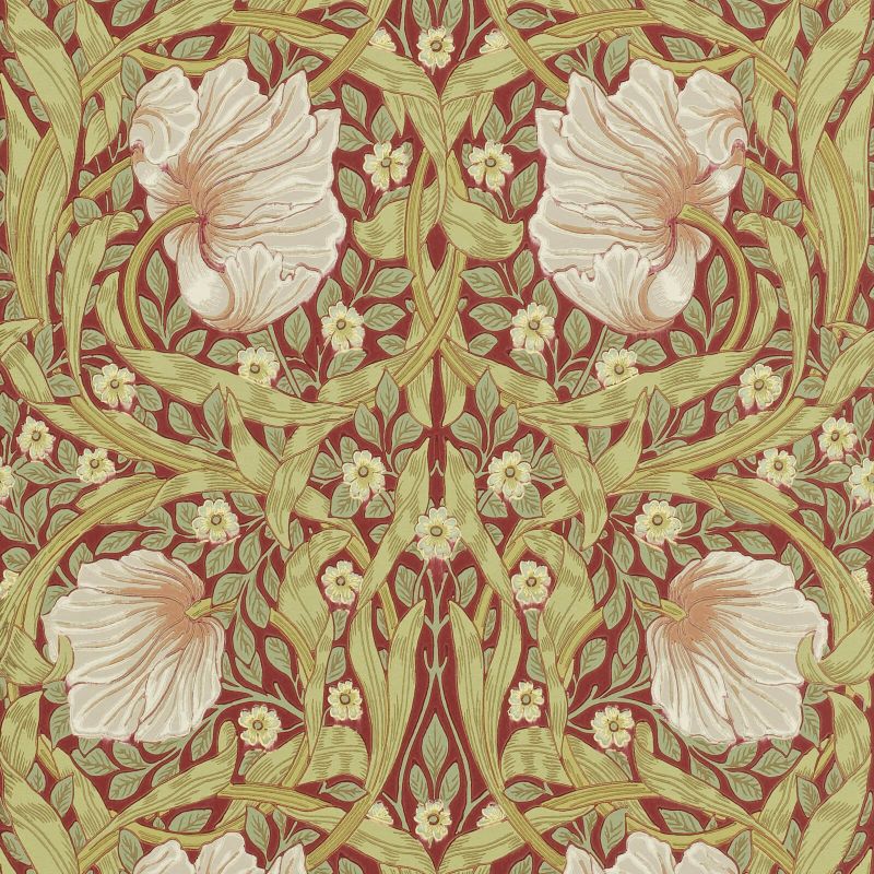 Pimpernel Wallpaper - Brick/Olive - Morris & Co - 216845 - Morris Wallpaper