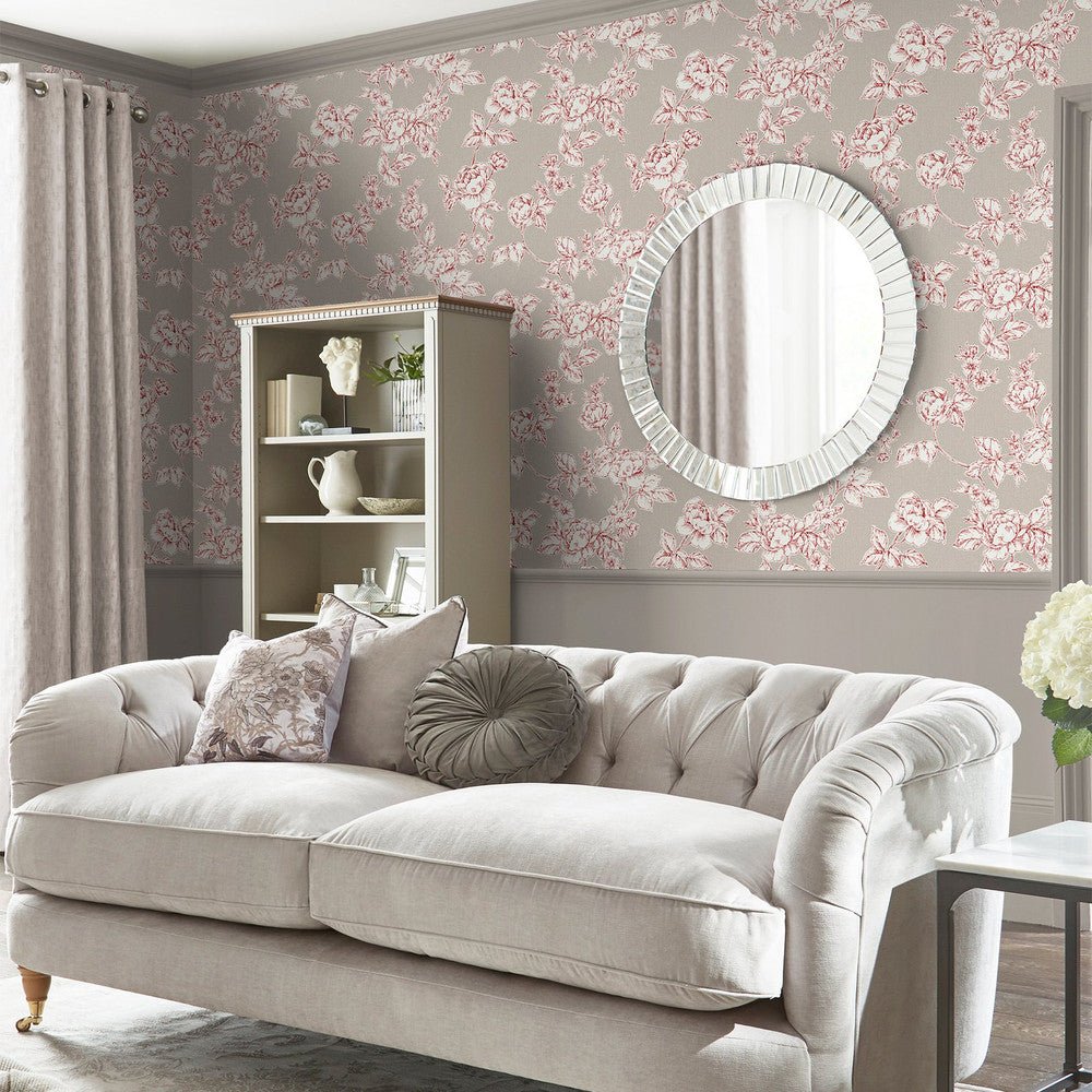 Pollington Roses Wallpaper - Dark Dove Grey - Laura Ashley - 127388 - Premier Wallcovering