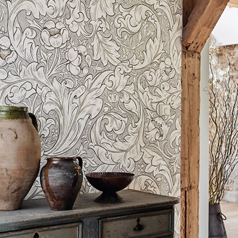 Pure Bachelors Button Wallpaper - Linen/Coral - Morris & Co - 216051 - Morris Wallpaper