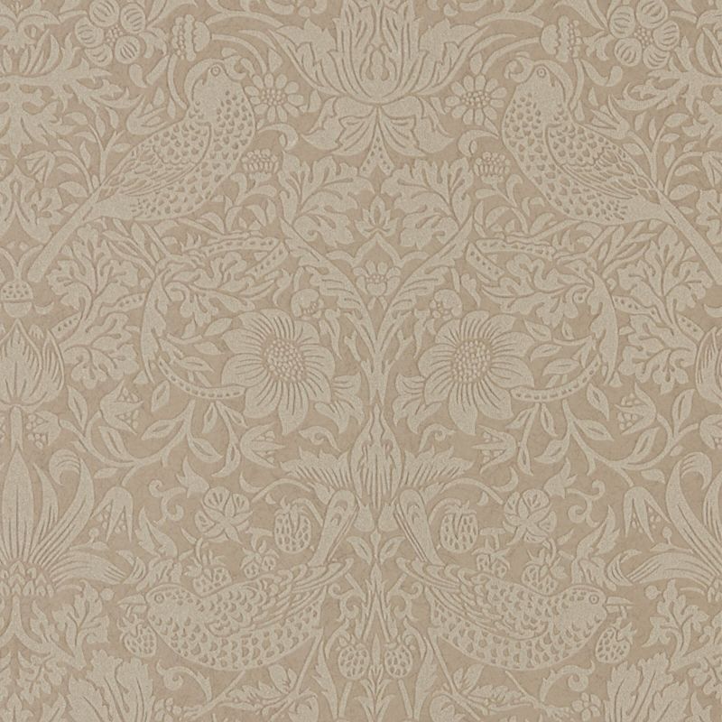 Pure Strawberry Thief Wallpaper - Taupe/Gilver - Morris & Co - 216019 - Morris Wallpaper