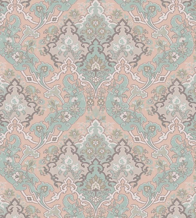 Pushkin Wallpaper - Stone & Duck Egg on Plaster Pink - 108/8044 - Cole & Son - Premier Wallcovering