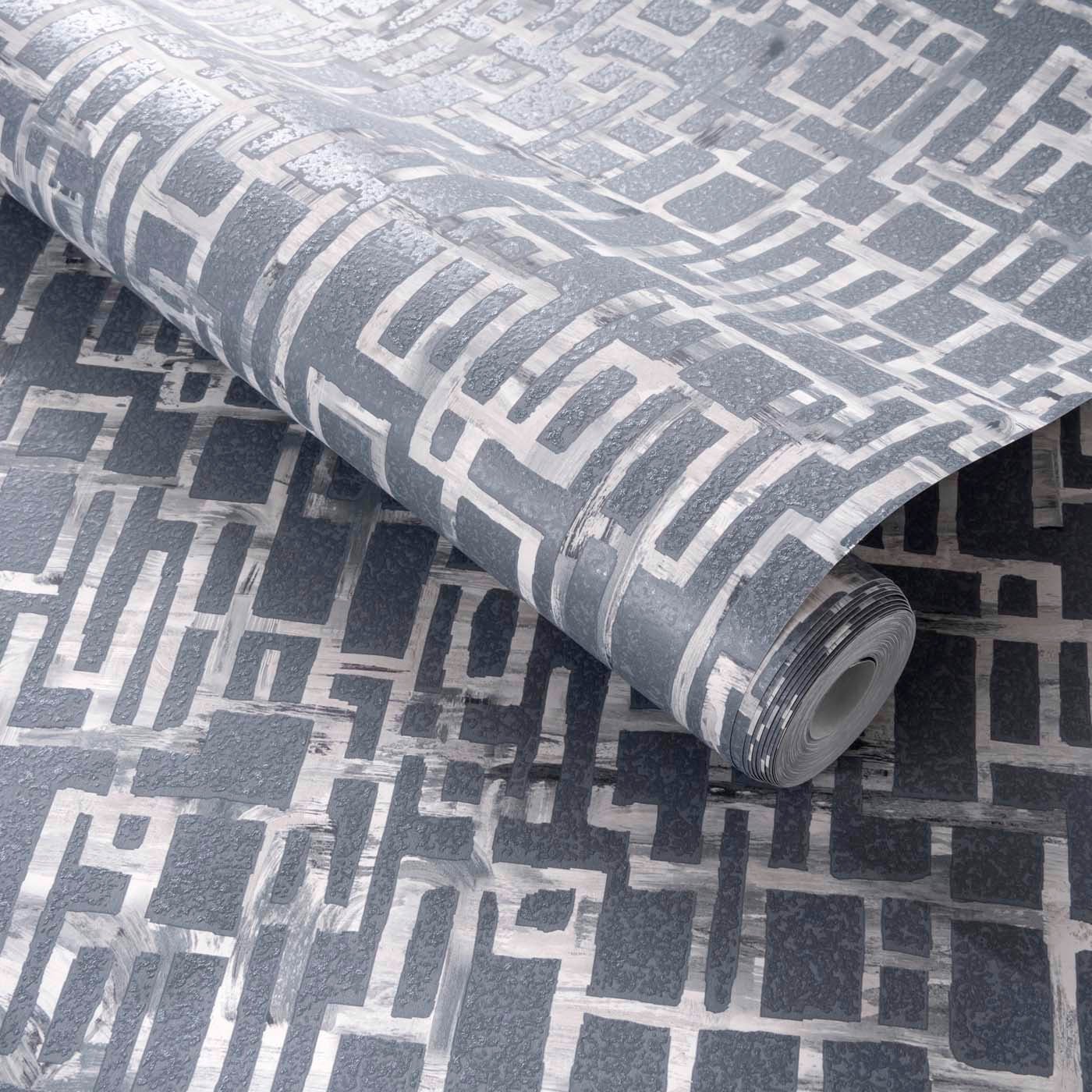 Quadrata Wallpaper - Steel - Clarke & Clarke - W0184/03 - Premier Wallcovering