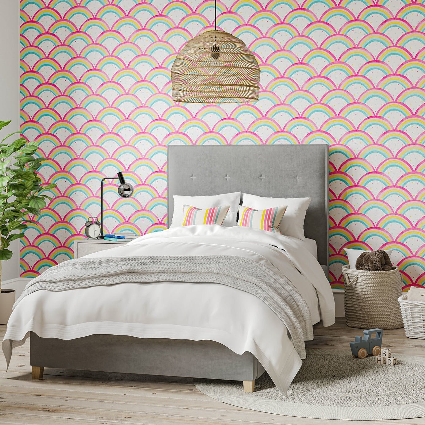 Rainbow Brights Wallpaper - Cherry/Blossom/Pineapple/Sky - Harlequin - HLTF112645