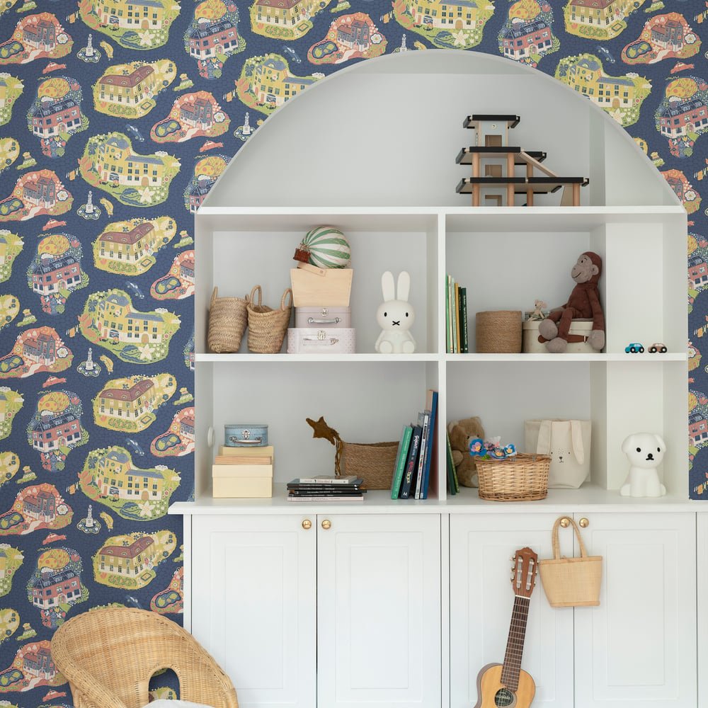 Resan Staden Town Wallpaper - Navy - Galerie - Resan - 29010 - Premier Wallcovering