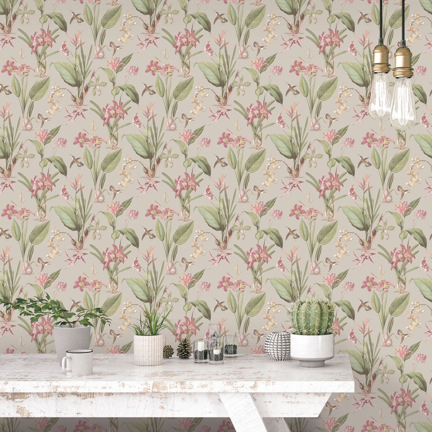 Secret Garden Cottage Botanical Wallpaper - Taupe / Sage Green / Rust - Galerie - G78507 - Premier Wallcovering