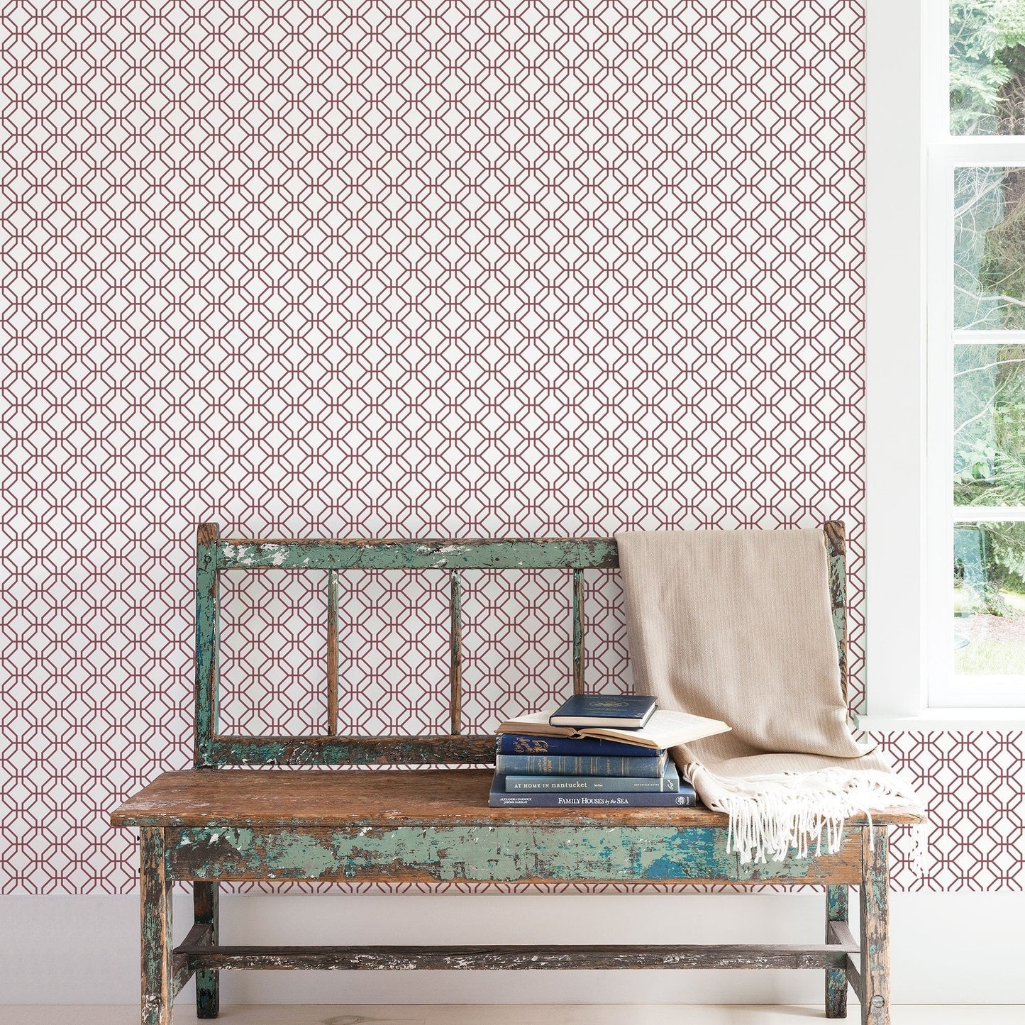 Secret Garden Trellis Negative Wallpaper - Cranberry - Galerie - G78527 - Premier Wallcovering