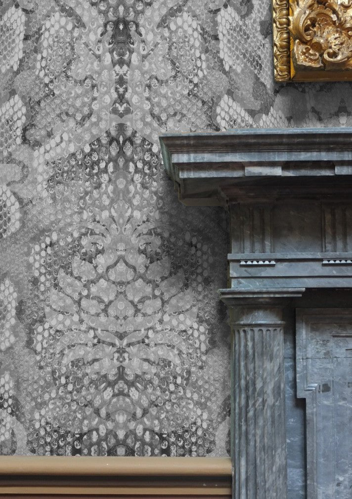 Snakeskin Damask Superwide Wallpaper Panel - Black - Timorous Beasties - RGS/SSD/OBRN/02 - Premier Wallcovering