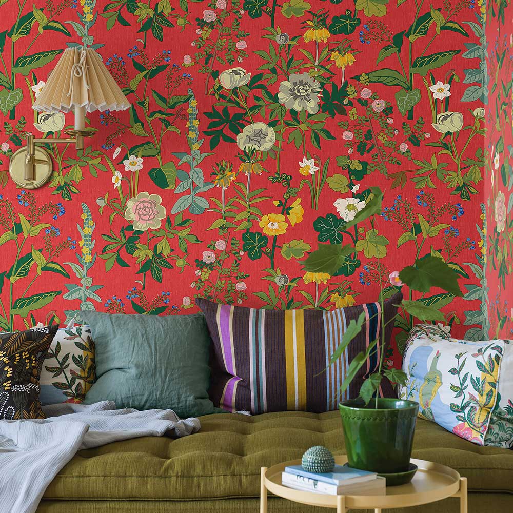 Sommar Wall Panel Mural - Red - Boråstapeter - 1955 - Premier Wallcovering