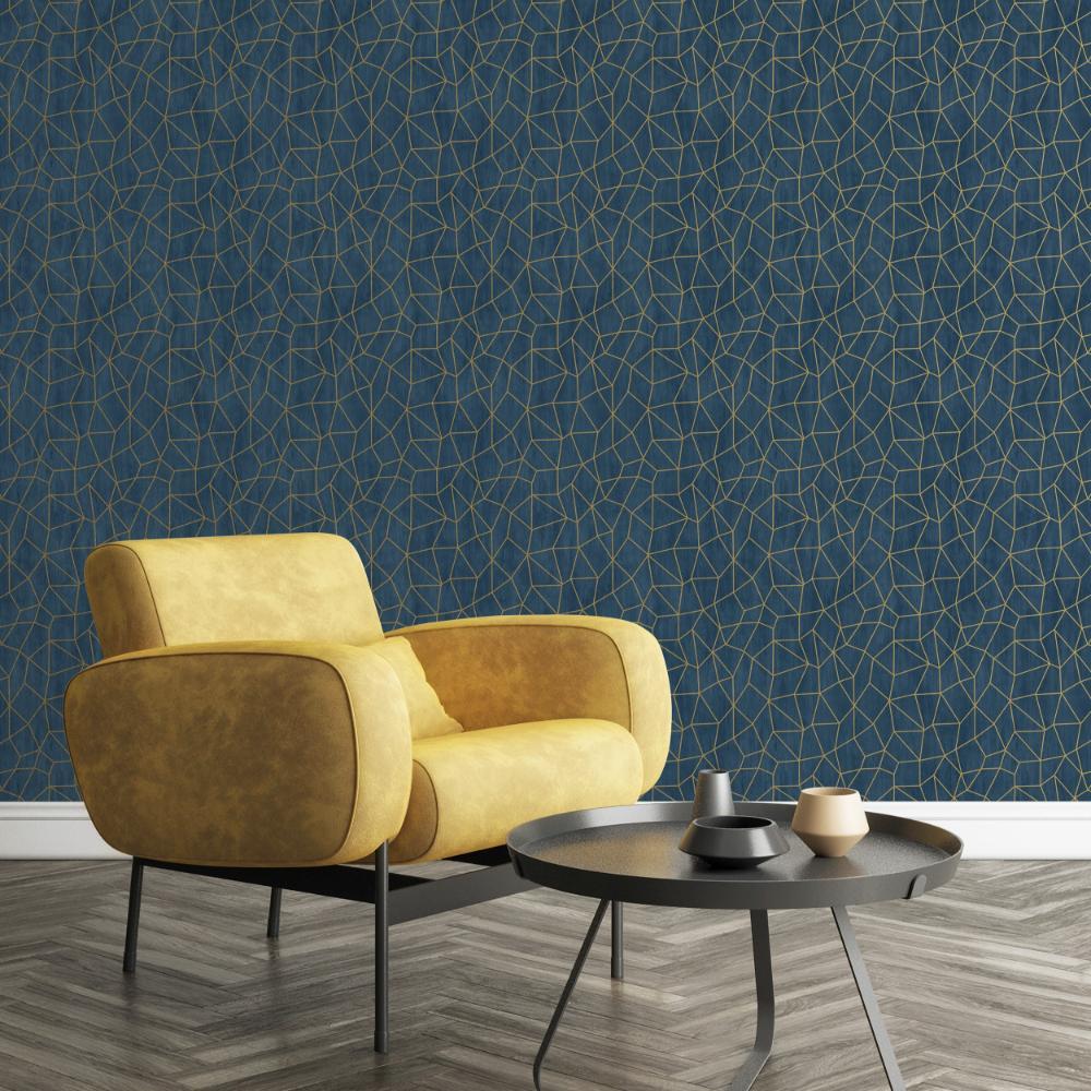 Special FX Glitter Web Wallpaper - Gold / Navy - Galerie - G68082 - Premier Wallcovering