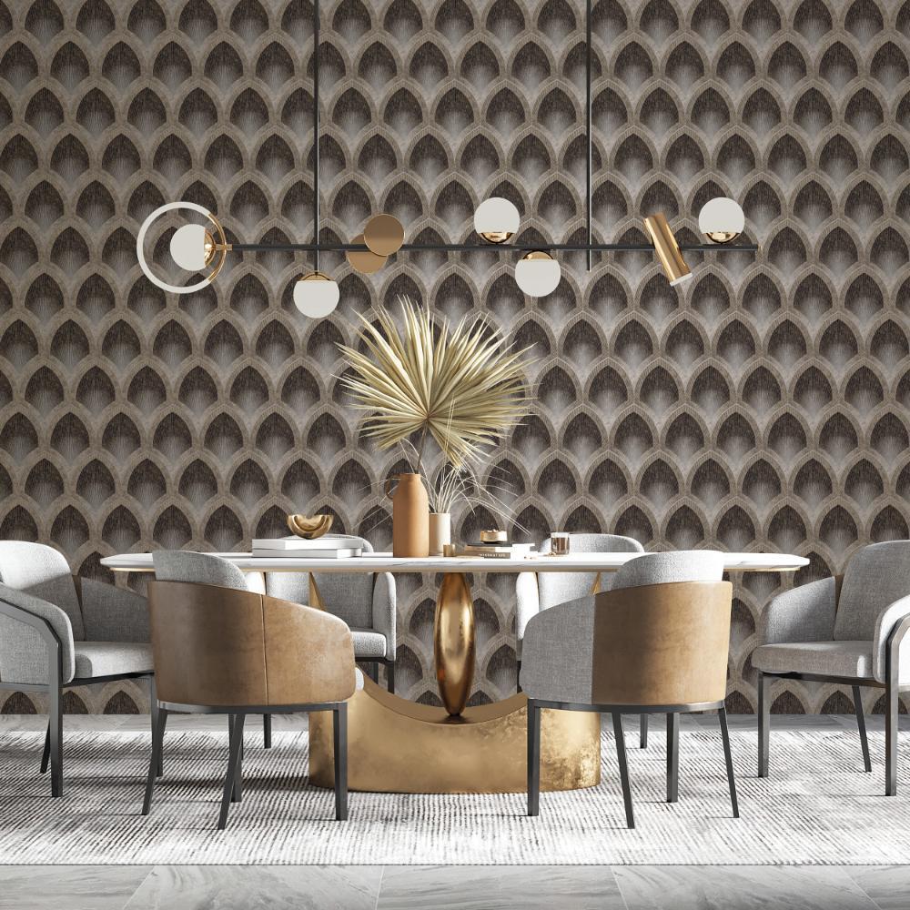 Special FX Nouveau Scallop Wallpaper - Black / Taupe - Galerie - G68087 - Premier Wallcovering