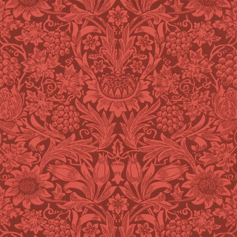 Sunflower Wallpaper - Chocolate/Red - Morris & Co - 216960 - Morris Wallpaper