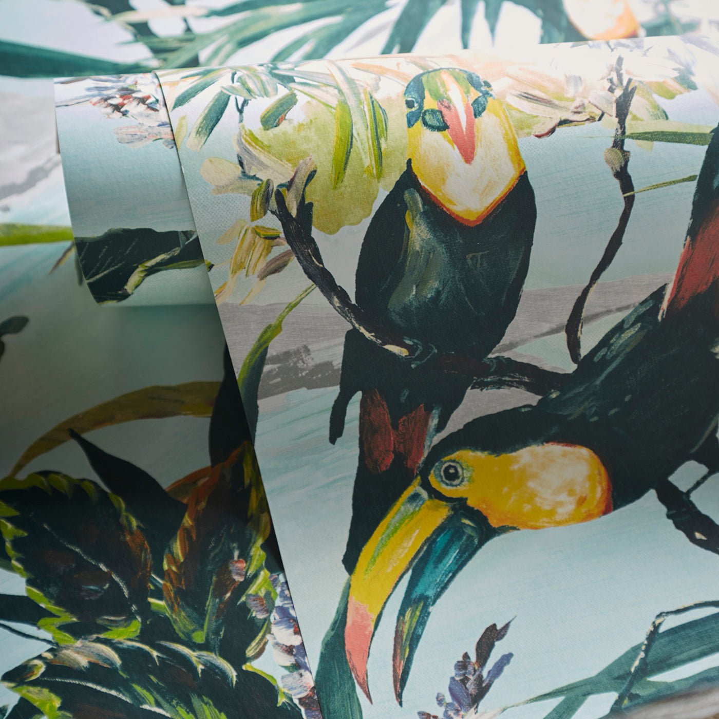 Toucan Wallpaper - Sky - Clarke & Clarke - W0146/03 - Premier Wallcovering
