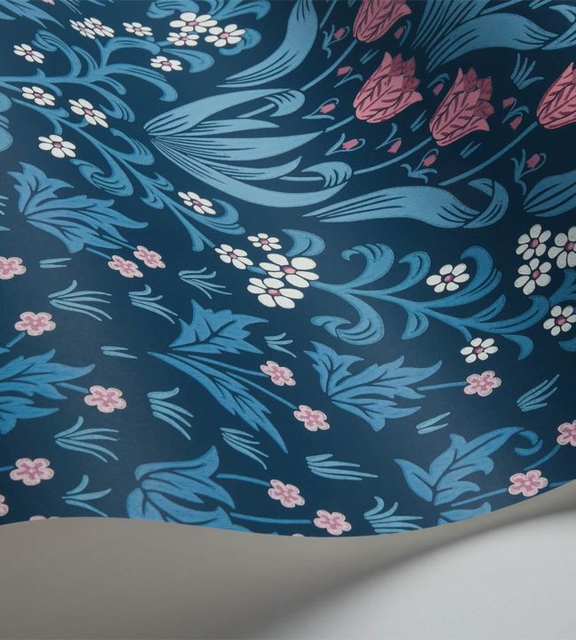 Tudor Garden Wallpaper - Fuchsia & Cerulean Blue on Midnight - 118/2004 - Cole & Son - Premier Wallcovering