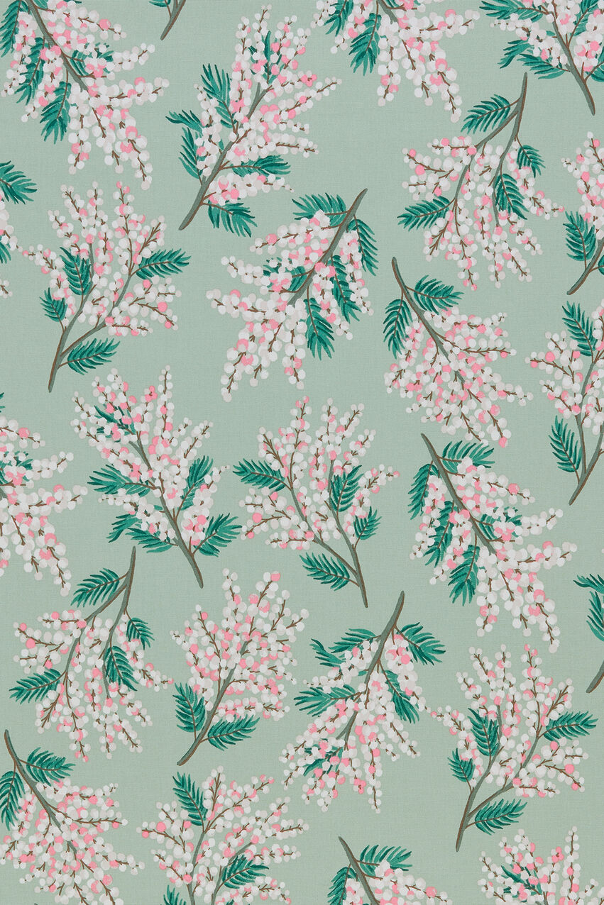 Mimosa Flower Cotton Duck Fabric - Green