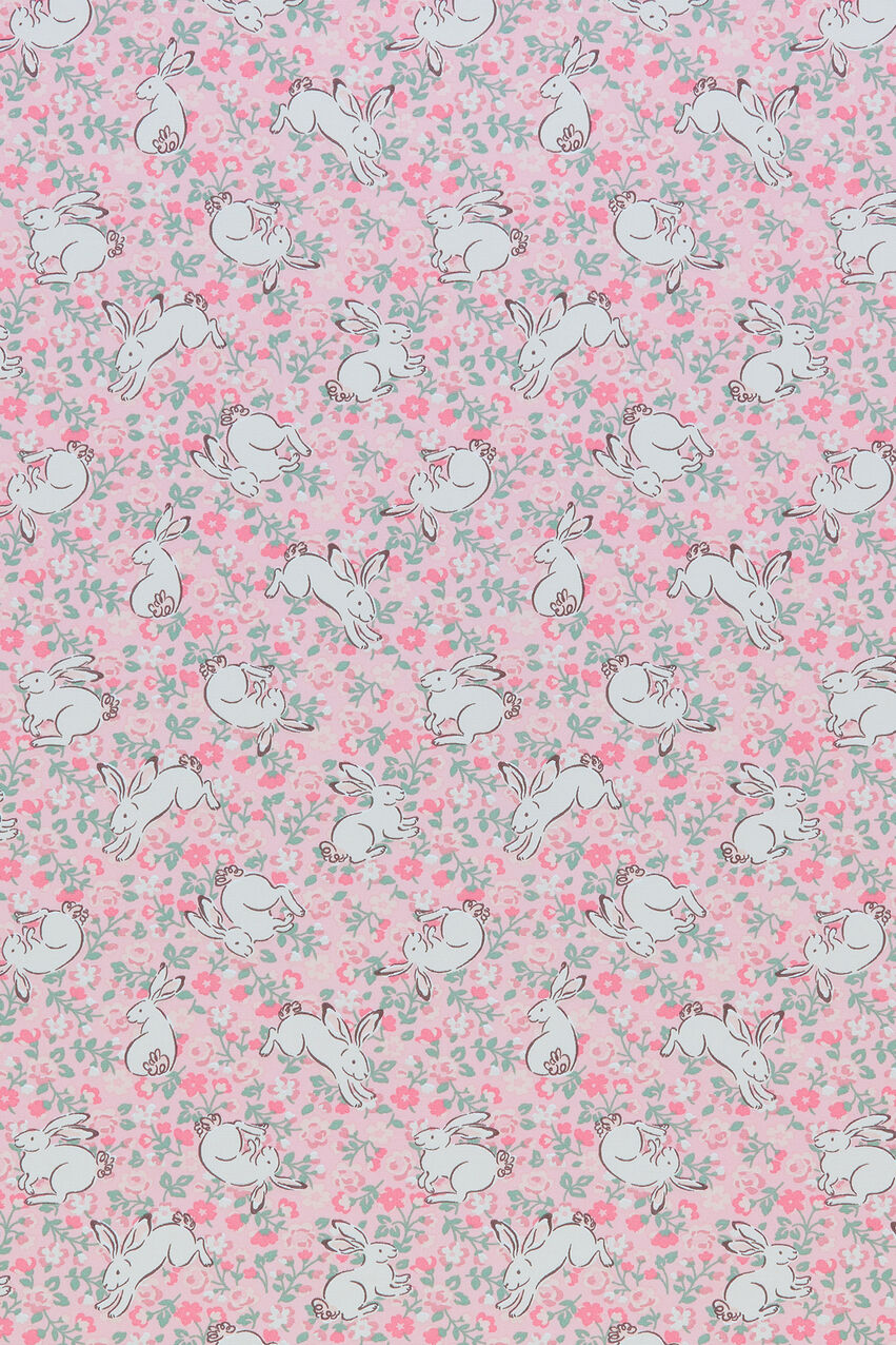 Jumping Bunnies Cotton Duck Fabric - Pink