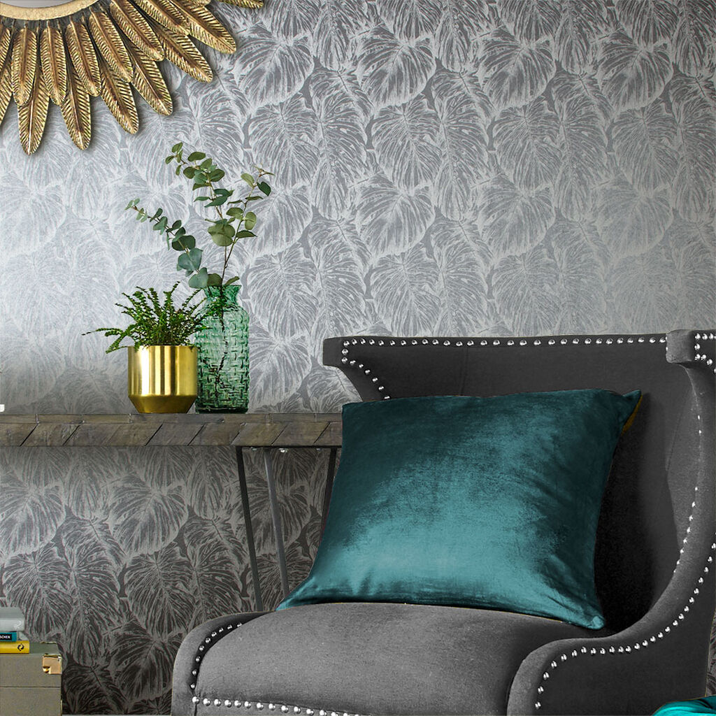 103769 - Tropical Wallpaper - Pewter - Graham & Brown