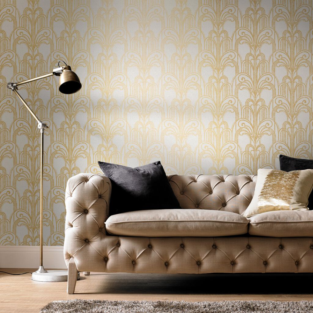 104296 - Art Deco Wallpaper - Gold & Pearl - Graham & Brown
