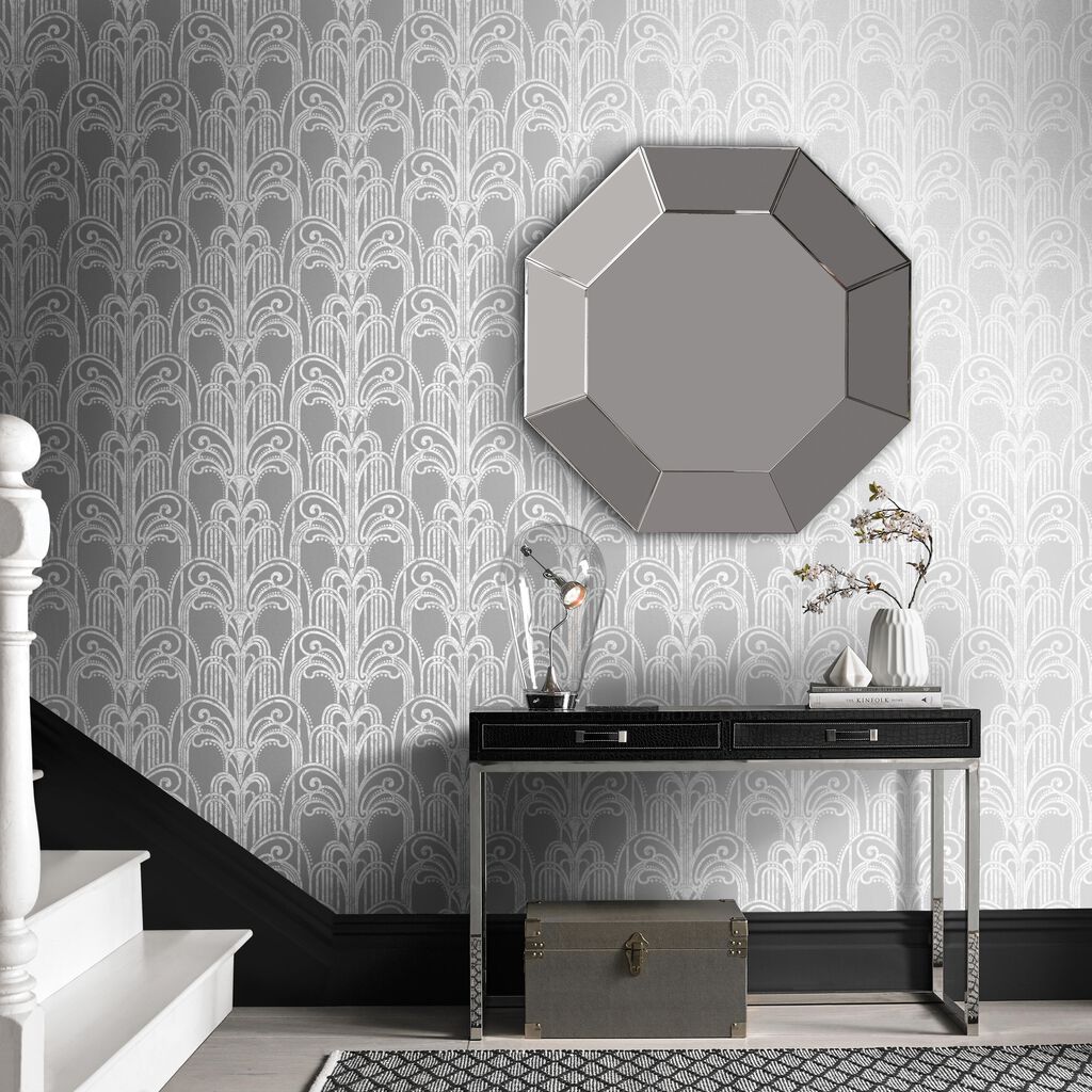 104297 - Art Deco Wallpaper - Silver - Graham & Brown