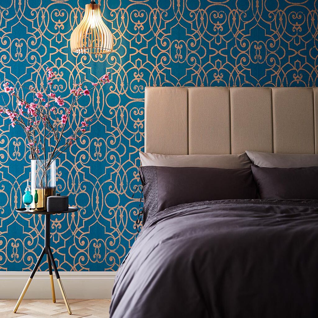 105233 - Shoji Wallpaper - Teal - Graham & Brown