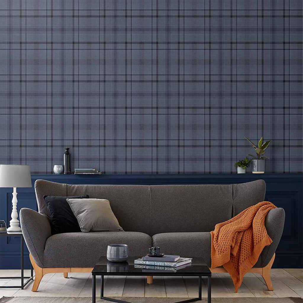 107595 - Heritage Plaid Wallpaper - Blue - Graham & Brown