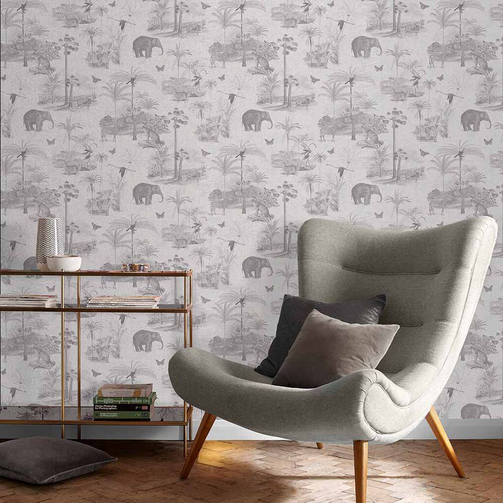 107599 - Tropique Zoo Wallpaper - Canvas - Graham & Brown