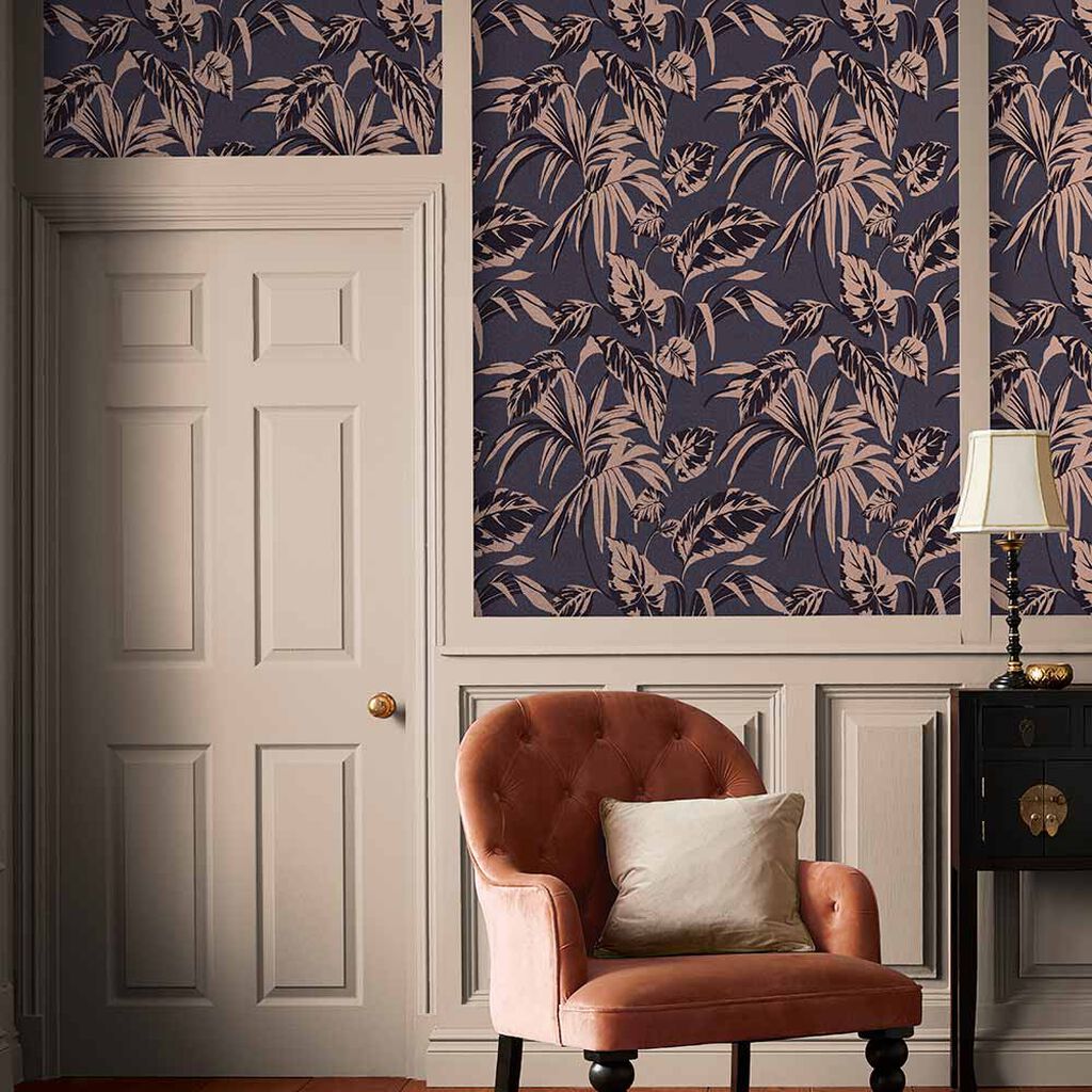107609 - Palma Wallpaper - Soft Gold & Notte - Graham & Brown
