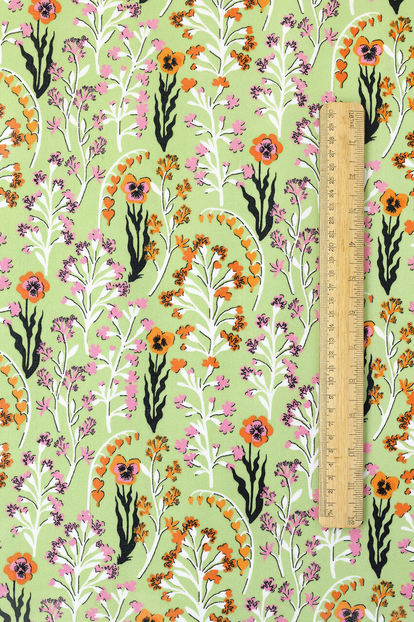 Paper Pansies Oilcloth Room Fabric Roll - Green