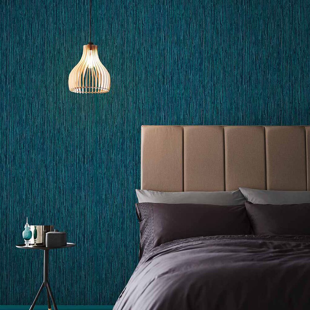 111725 - Grasscloth Texture Wallpaper - Teal - Graham & Brown
