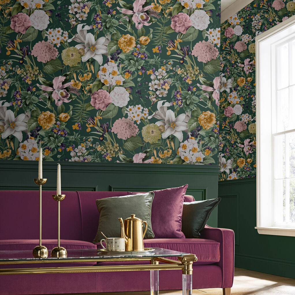 113963 - Glasshouse Flora Wallpaper - Emerald - Graham & Brown