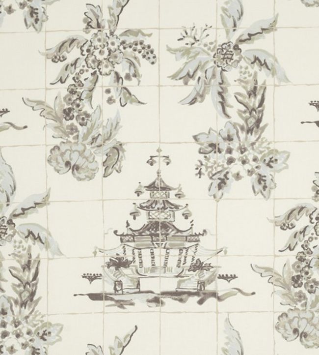Pagoda And Palms Fabric - Cream